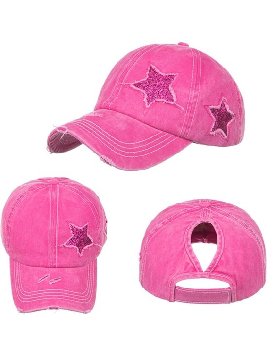 〽️Women\'s Hot Pink High Ponytail Baseball Cap Trucker Bad Hair Day Adjustable main image 3